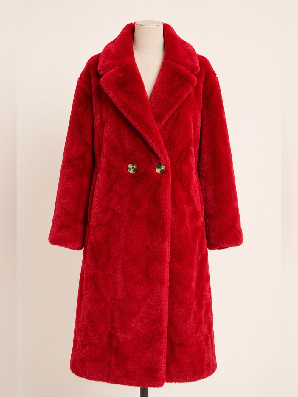 Cliché Red Faux Fur Long Coat Size Large Mob Wife Glam